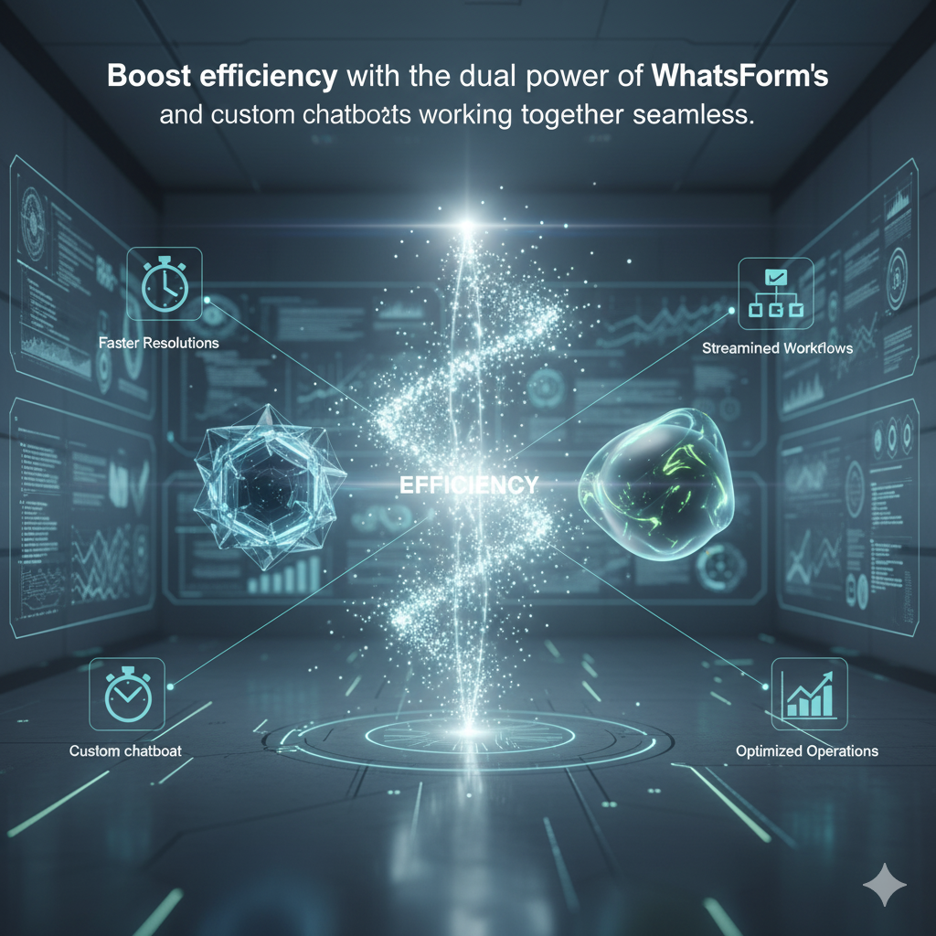 Boost efficiency with dual power of WhatsForm’s AI-support agent and custom chatbots working together seamlessly